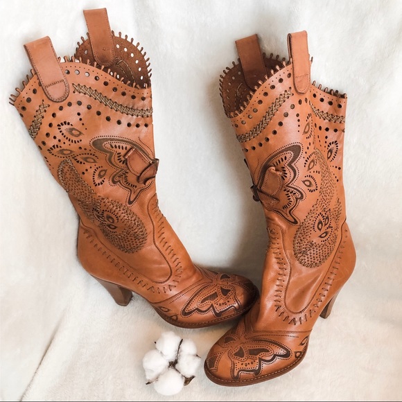 Vince Camuto Cognac Leather Butterfly Boots - Picture 5 of 8